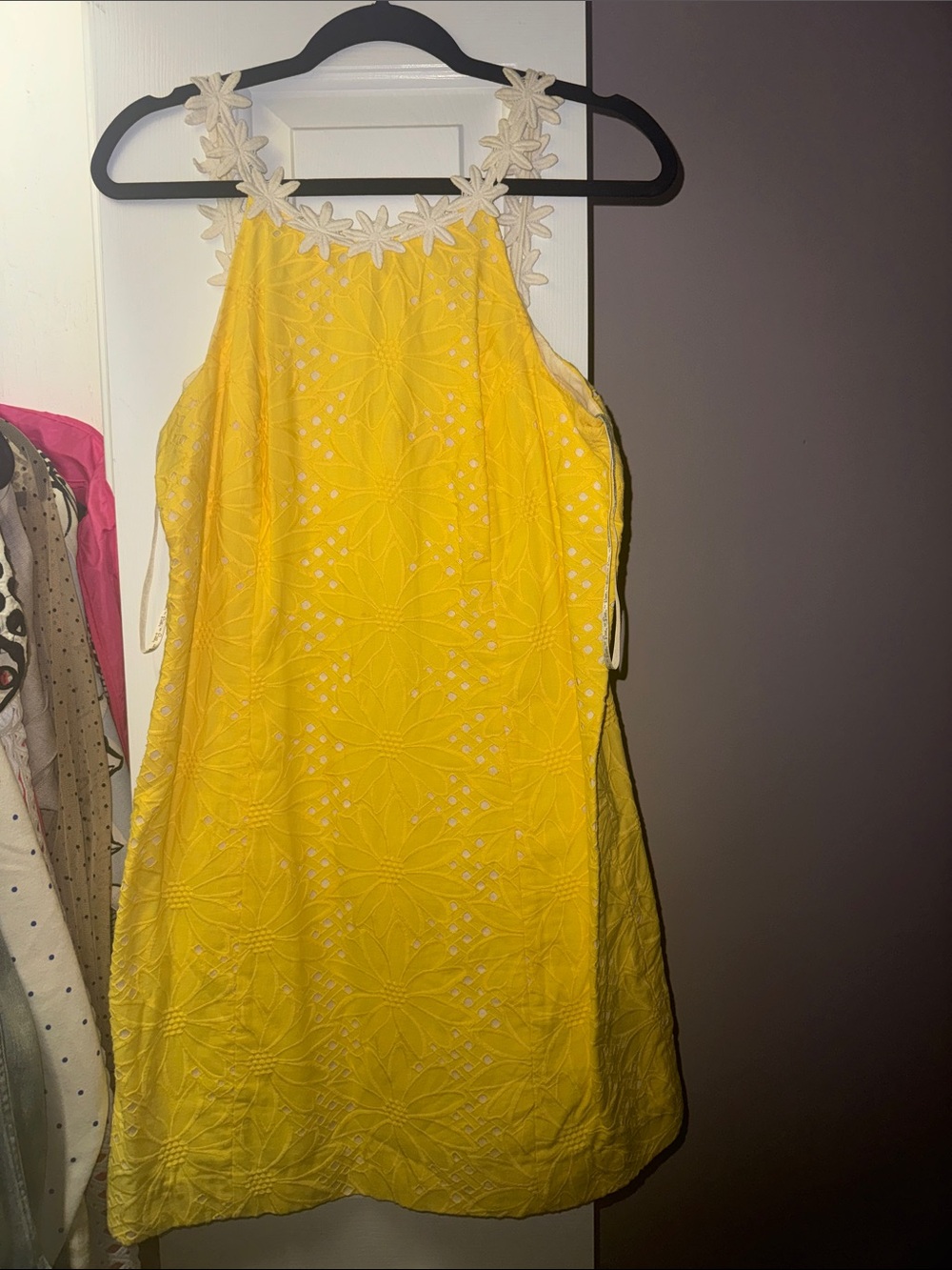 Lilly Pulitzer Bright Yellow Floral Eyelet Halter Mini Dress